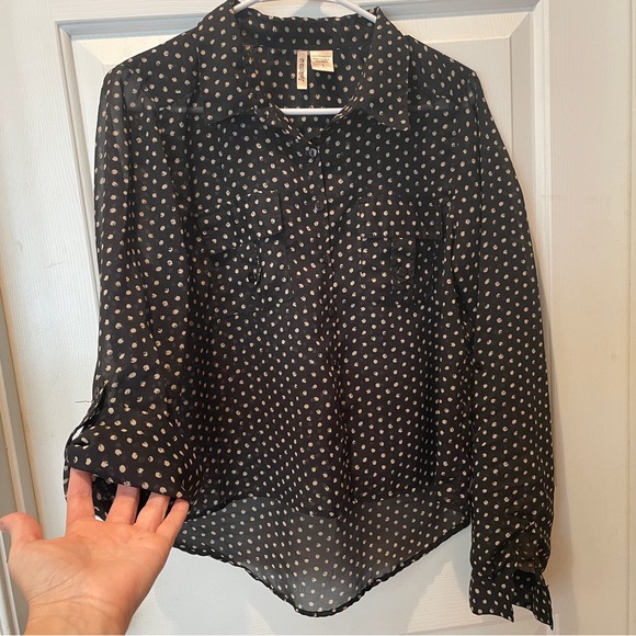 Passport Tops - Polka Dots Black and White Long Sleeve Button Down Shirt